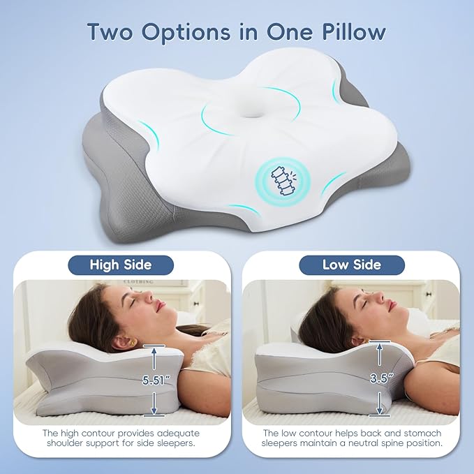 Cervical Neck Pillow, Ergonomic Memory Foam Pillows for Neck Pain Relief with Breathable Pillowcase, Adjustable Contour Neck Support Pillow for Side Back Stomach Sleepers, Odorless