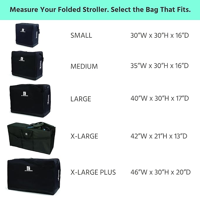 J.L. Childress Standard & Dual Stroller Bag - Travel Bag for Airplane, Fits Most Single & Double Baby Strollers, Airport Accessories for Gate or Baggage Check, Adjustable Strap - X-Large, Unpadded