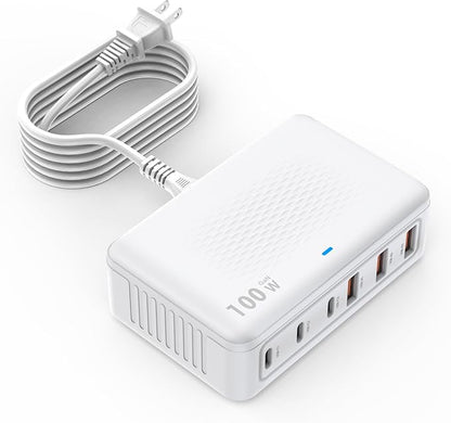 USB C Fast Charger,100W GaN 6 Port Type USB C Charging Station Hub Block USBC Wall Charger Power Strip Adapter Plug Cube Brick USBC USB A for iPad Air/Pro,iPhone 16 15 14 13 12 11 Pro Max,Galaxy S24