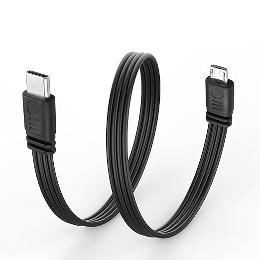 Flexible USB Type-C to Micro USB Cable,Micro 5pin to USB C Flat Data Cable,Type C-to-Micro Short Flat Cable Supporting Charging& DataTransfer,for Phone,Camera,Laptop-30CM(Straight)