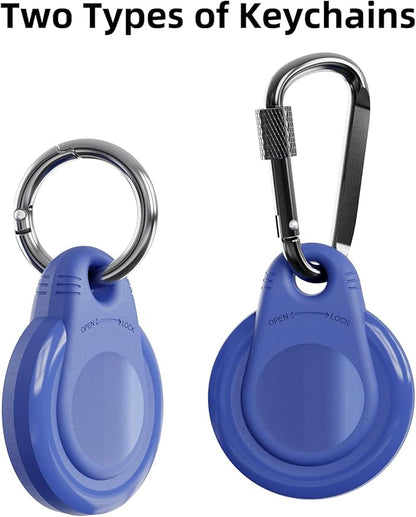 Waterproof Holder for AirTag Keychain Lock Case for Apple AirTags Keyring Durable Lightweight Cover for AirTag for Keys Kids Luggage Backpacks Pet Collar Black Blue 4Pack