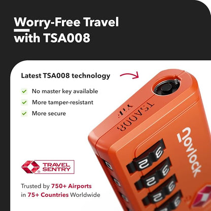 TSA Approved Luggage Lock | Inspection Indicator, 4-Digit Combination, Durable Zinc Alloy | for Suitcases, Backpacks, Travel Bags | Orange, 1-Pack