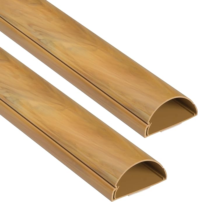 D-Line Half Round Cord Hider, Patented Cable Cover, Hide TV Wall Mount Wires, Raceway for Cords, Decorative Wire Covers, Paintable, Adhesive, 2X 2in W x 1in H x 39in L, Wood-Effect