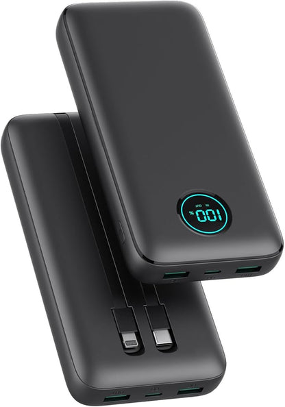 Portable Charger 40,800mAh Power Bank,25W PD QC 4.0 Fast Charging Portable Phone Charger with Built-in Cables,LCD Display USB C Travel Essentials Battery Pack for iPhone 17/16/15/14,Android Samsung