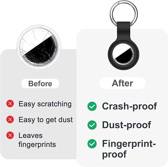 [2 Pack] for AirTag Holder with Keychain, Shockproof Silicone Case for Apple for Air Tag - Protective Cover Durable GPS Tracker Accessories for Keys, Pets, Luggage & Backpacks (Black)