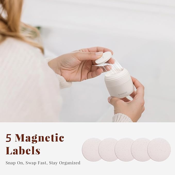 New Travel Toiletry Containers [Ultra Leakproof] TSA-Approved, PLA Hard Shell Jars with 5 Magnetic Labels, Wide Mouth Bottles for Lotion, Cleanser, Shampoo, Conditioner, Beige, 3 Pack, 1OZ