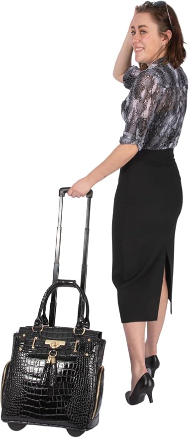 JKM & Company Rolling Laptop Bag for Women | Designer Wheeled Briefcase | Fits 13-17" Laptops | Office Travel Computer Case