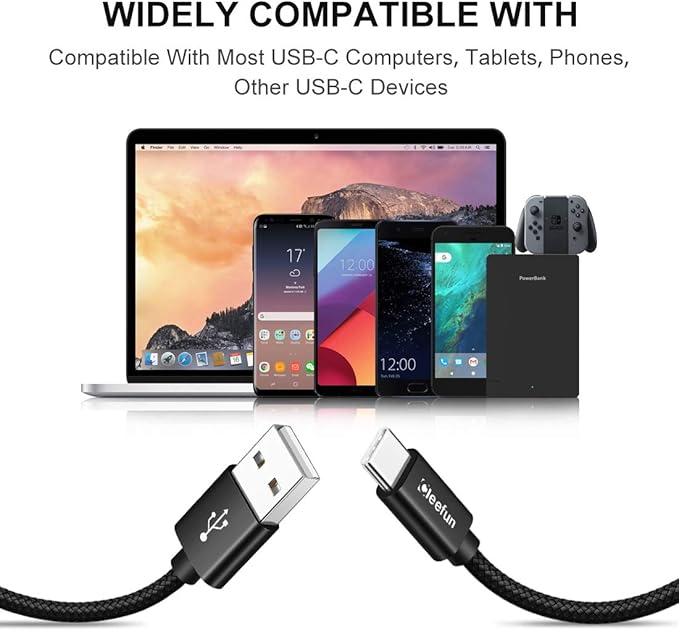 CLEEFUN USB C Cable, USB to USB C Cable, [5 Pack, 3/3/6/6/10 ft] Type C Charger Cable Fast Charging for iPhone 17 16 15 Pro Max Plus Air, for Samsung Galaxy S25 S24 S23 S22 S21 S20 S10 A17 A16 A15