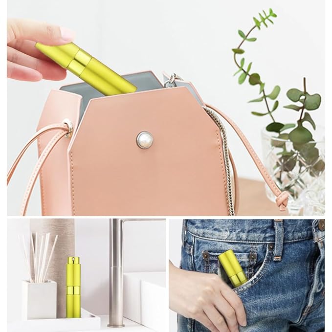 LISAPACK 8ML Atomizer Perfume Spray Bottle for Travel, Empty Refillable Cologne Dispenser, Portable Sprayer (Yellow)