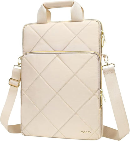 MOSISO Vertical Laptop Shoulder Bag,Computer Bag,Rhombus Quilted Messenger Bag with Front Pocket&Handle&Belt