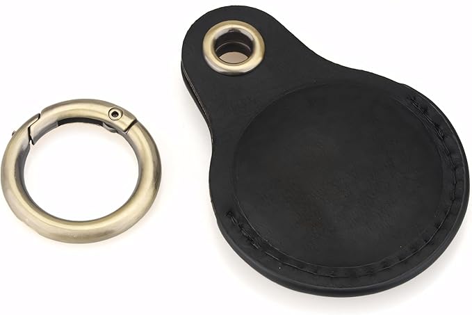 Genuine Leather AirTag Keychain Holder Compatible with Apple AirTags Keyring, Anti Lost Secure Key Ring Case for Pet Collar Luggage Suitcase Tracking Travel, Protective Air Tag Key Chain Cover, Black