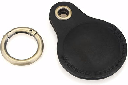 Genuine Leather AirTag Keychain Holder Compatible with Apple AirTags Keyring, Anti Lost Secure Key Ring Case for Pet Collar Luggage Suitcase Tracking Travel, Protective Air Tag Key Chain Cover, Black