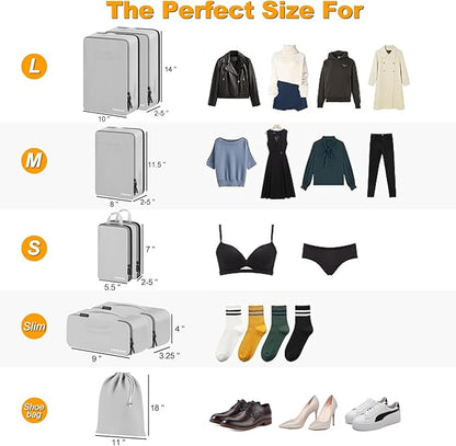 8 Set Compression Packing Cubes for Travel, Waterproof Luggage Organizers, Suitcase Organizer Set for Carry-On & Checked Baggage, Travel Accessories for Men & Women