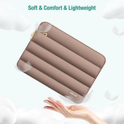 MOSISO 13.3 inch Laptop Case, 13-13.3 inch Puffy Laptop Sleeve Compatible with MacBook Air 13 13.6 M4 M3 M2 M1/Pro 13/Pro 14, HP Dell ASUS Lenovo,Polyester Horizontal Bag with Small Case, Brown