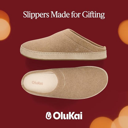OLUKAI Hamani Hulu Men's Wool Mule Slippers, Soft & Comfortable Slippers with Premium Materials, Sheepskin Shearling & Italian Felt, All-Day Wear