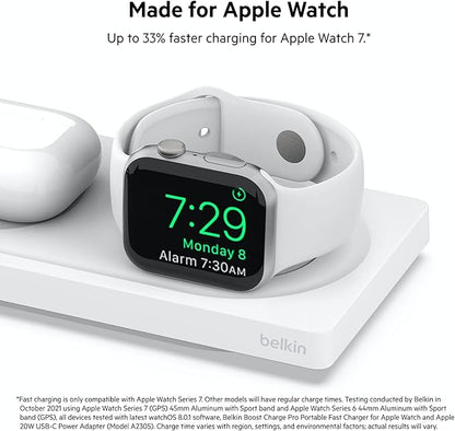 Belkin MagSafe 3-in-1 Wireless Charging Pad - Fast Charging for Apple Watch, iPhone 17, 16, 15, 14 Series, AirPods, & More - MagSafe Charging Station for Multiple Devices White (Certified Refurbished)