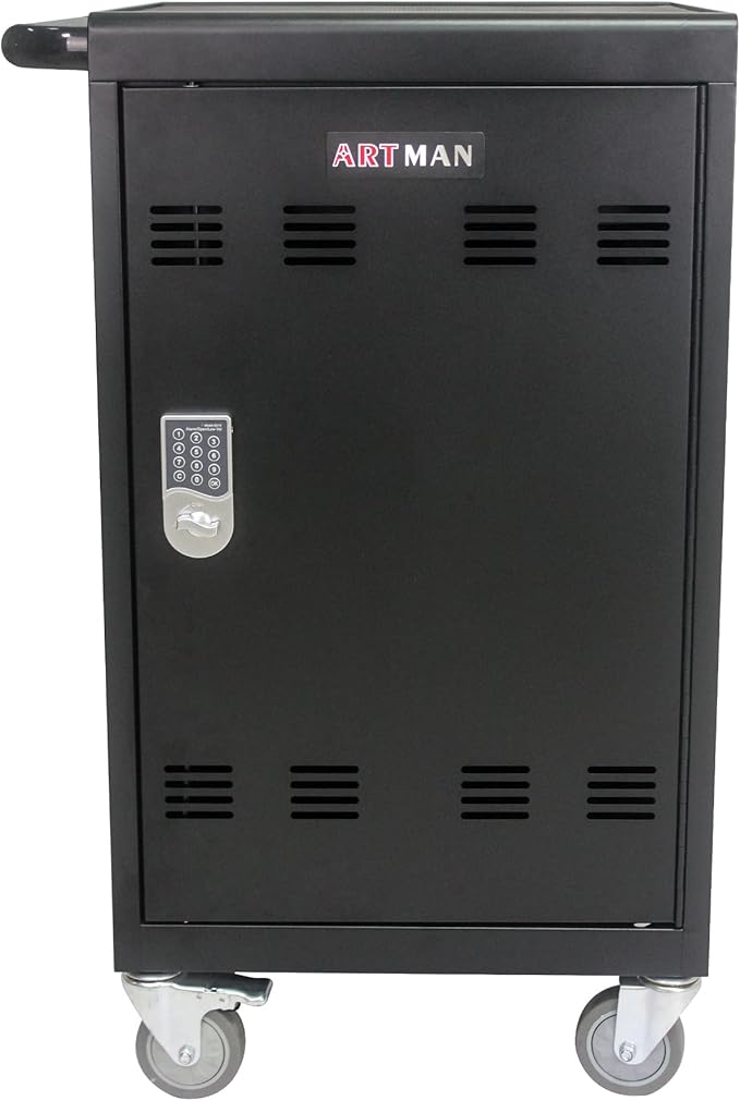 32 Device Mobile Charging Cart with Combination Lock, Mobile Ipad Cart for iPads, Chromebooks and Laptop Computers, Locking Charging Station with Lock & Key for The Front Back Door, Surge Protection