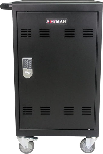 32 Device Mobile Charging Cart with Combination Lock, Mobile Ipad Cart for iPads, Chromebooks and Laptop Computers, Locking Charging Station with Lock & Key for The Front Back Door, Surge Protection