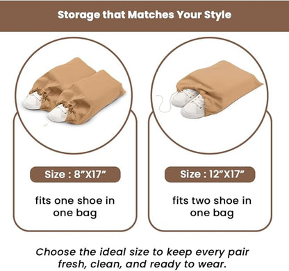LFH Cotton Rich Shoe Storage Bags with Drawstring, Dustproof Breathable Reusable Organizer, Perfect For Travel, Dorm, Hotel, College, Gym, Easy to Carry, Machine Washable 8"x17" (Pack of 4) - Beige