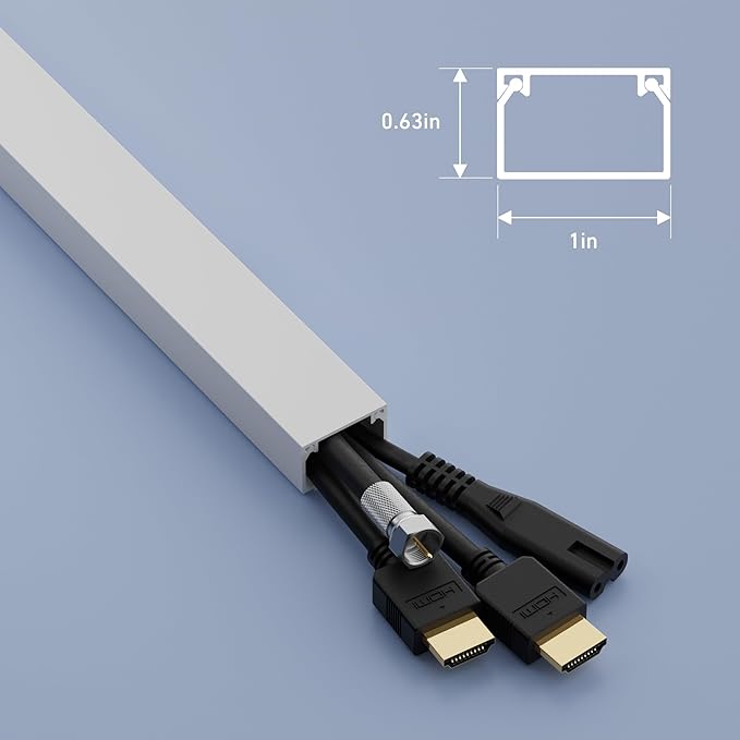 D-Line 6.56ft Cable Raceway, Self Adhesive Cord Cover, Hide Surface Wires, Paintable - 2X 1in (W) x 0.63in (H) x 39in Lengths - White