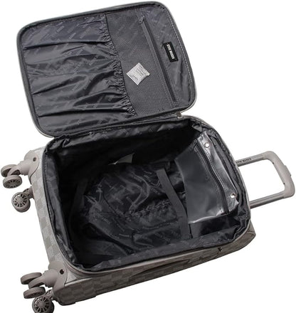 Steve Madden Designer Luggage Collection - 3 Piece Softside Expandable Lightweight Spinner Suitcase Set - Travel Set includes 20 Inch Carry on, 24 Inch & 28-Inch Checked Suitcases (Chalet Light Grey)