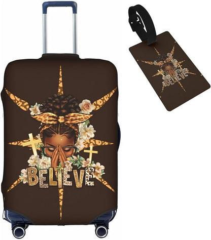 Travel Suitcase Protector African American Girl Elastic Protective Washable Luggage Cover With Concealed Zipper Suitable For 18-32 Inch(M (for 22-24 inch luggage))