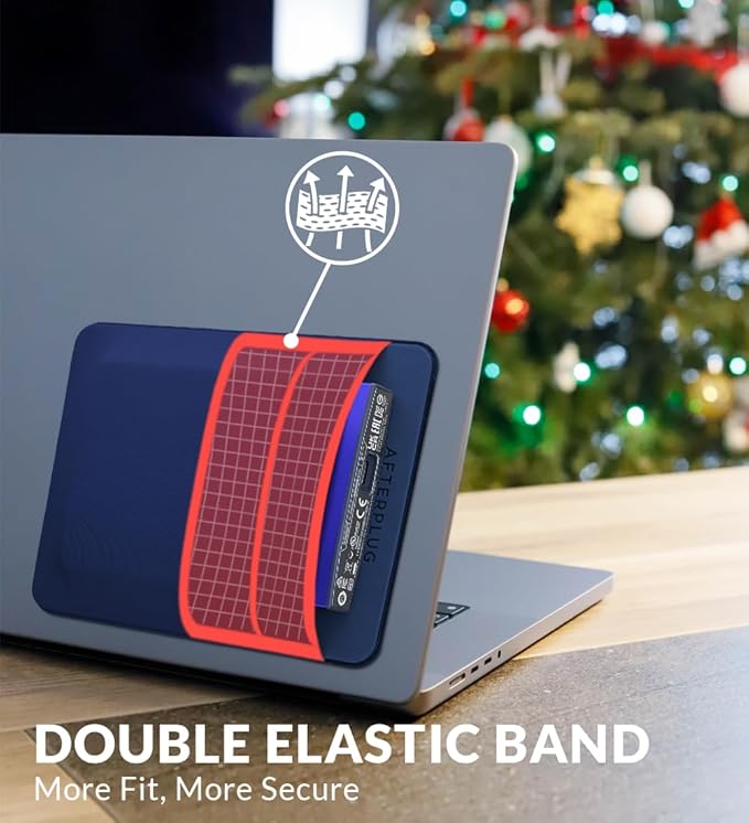 2-Pocket Adhesive Pouch for Laptop, Compatible with External 2.5" HDD, SSD, Magic Mouse, USB Cable and More - Blue