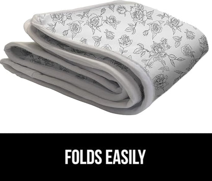 GORILLA GRIP Ironing Mat, Portable Iron Pad, Magnetic Cover for Top of Laundry Washer, Dryer, Table Top, Countertop Blanket, Silicone Coating and Scorch Resistant, Travel Size 28x24, Gray Floral