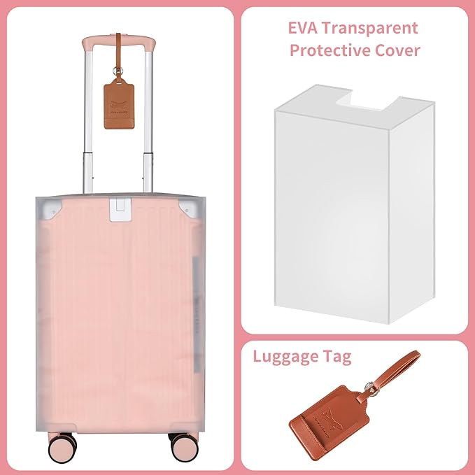 22x14x9 Airline Approved Vintage Style Carry On Luggage with Backpack Sets for Women, ABS+PC Hardshell Small 20 inch Retro Suitcase with Protective Cover & Tag (Pink, 20in/BP/TB)