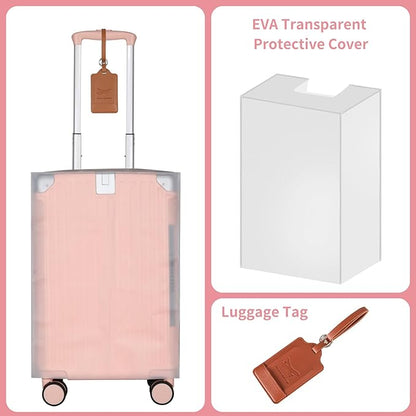 22x14x9 Airline Approved Vintage Style Carry On Luggage with Backpack Sets for Women, ABS+PC Hardshell Small 20 inch Retro Suitcase with Protective Cover & Tag (Pink, 20in/BP/TB)