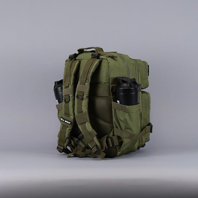 WOLFpak 35L Athletic Gym Backpack - Durable 1000D Waterproof Oxford Material with MOLLE Webbing, Laptop Pocket & Dual Cup Holders, Durable Fitness/Travel/Military Daypack (OD Green)