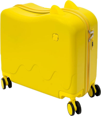 18-Inch Kids Ride-On Suitcase - Cute Lightweight Trolley Luggage with 4 Silent Spinner Wheels & Lock for Travel - Perfect for Ages 3-6 (Yellow)