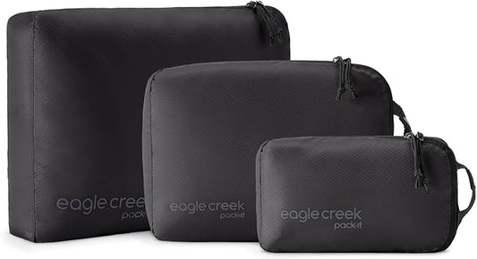 Eagle Creek Pack-It Isolate Cube Set - Packing Cubes for Stackable Storage - Convenient Top Handle - Easy Grab Zipper Pull - Black - XS/S/M - 3