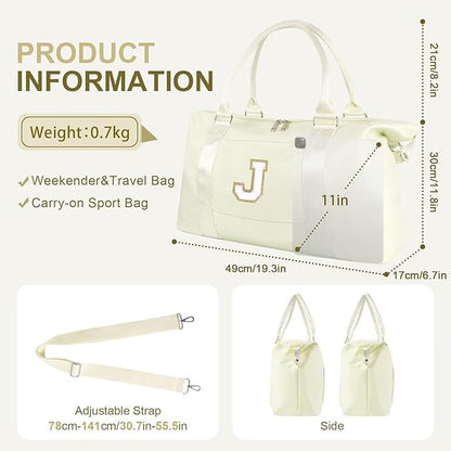Dance Gym Duffel Bag for Teen Girls, Personalized Initial Travel Weekender Bag,Cute Overnight Carry On Duffle for Women,Sports Travel Cheer Bag,Monogram Christmas Gifts for Tween Preppy(beige-J)