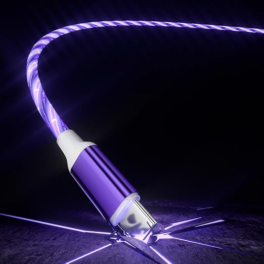 IHAO USB A to C Charger Cable PD Fast Charge and High Speed Sync Visible Starry LED Current Flowing Compatible with All USBC Device-Starry Purple A to C 39Inches