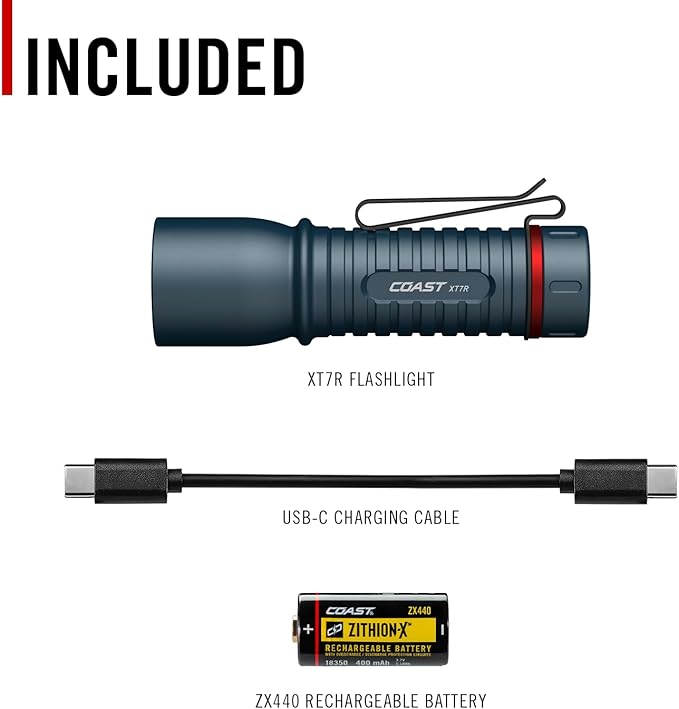 Coast XT7R 1500 Lumen Rechargeable LED Flashlight with Magnetic Mount, Slide Focus, and Pocket Clip, Blue