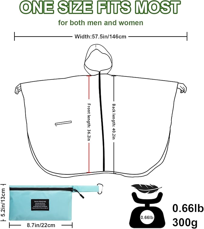 Hooded Rain Ponchos for Adult - Rain Coat and Rain Jacket with Waterproof Pocket and Zipper