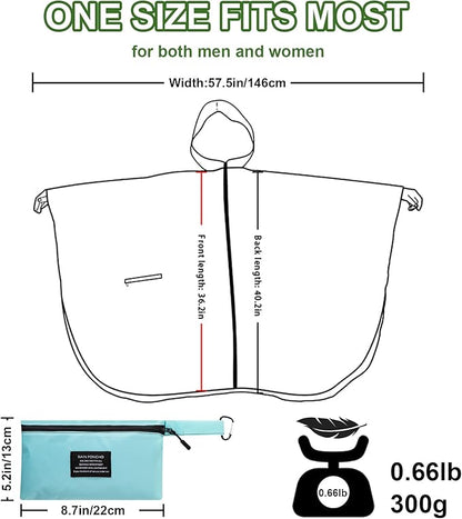 Hooded Rain Ponchos for Adult - Rain Coat and Rain Jacket with Waterproof Pocket and Zipper