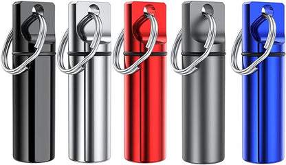 Small Portable Pill Box Keychain (5 Pack), Aluminium Alloy Mini Pill Organizer Case Container for Purse,Waterproof Metal Pill Holder Medicine Bottle for Outdoor Camping Travel