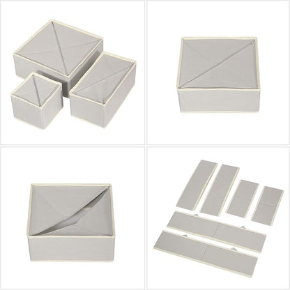 DIOMMELL Set of 18 Foldable Cloth Storage Box Closet Dresser Drawer Organizer Fabric Baskets Bins Containers Divider for Baby Clothes Underwear Bras Socks Lingerie Clothing,Grey 666