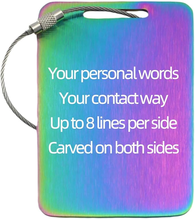 Durable Personalized Luggage Tags for Suitcases,Cruise Essentials Travel Tags for Luggage,Travel Bag Labels,Heavy-Duty Stainless Steel Colorfull Rectangular Vertical Suitcases Tags no icon