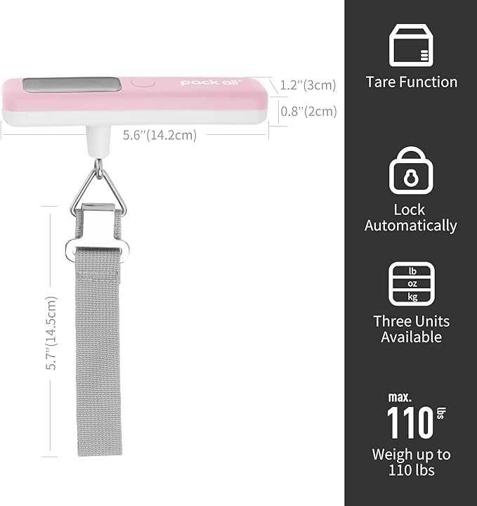 pack all 110 Lbs Luggage Scale, Digital Handheld Luggage Scale, Travel Weight Scale for Luggage with Backlit LCD Display, Battery Included