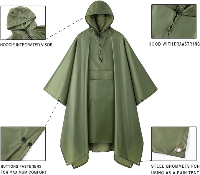 salamra Hooded Rain Poncho Waterproof Raincoat Jacket for Men/Women/Adults with Pocket