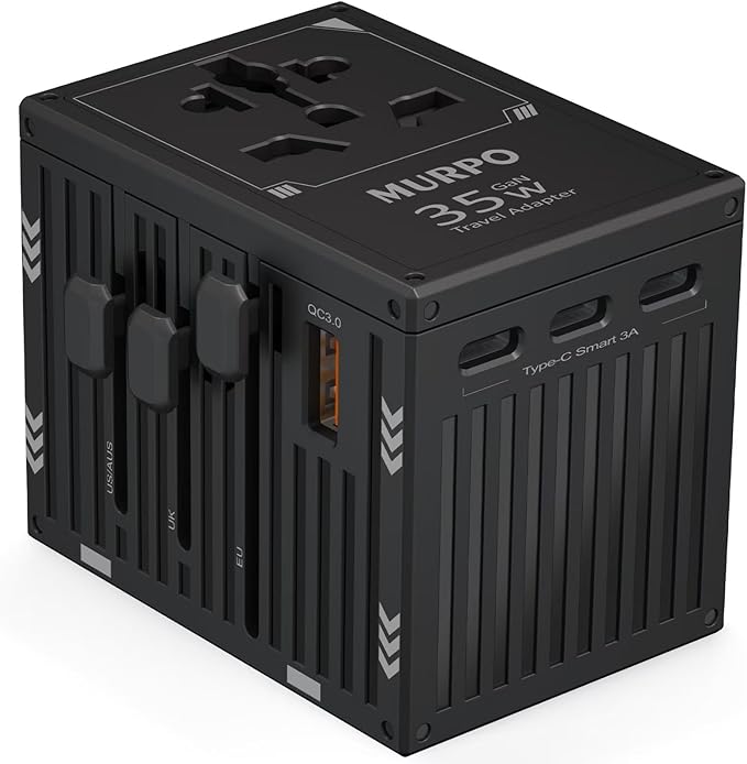 Travel Adapters, International Power Travel Plug Adapter, 3 USB-C & 1 USB-A Fast Charging Travel Charger, All in One Worldwide Travel Plug Adapter, (Black-35W)