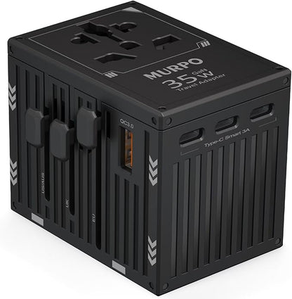 Travel Adapters, International Power Travel Plug Adapter, 3 USB-C & 1 USB-A Fast Charging Travel Charger, All in One Worldwide Travel Plug Adapter, (Black-35W)