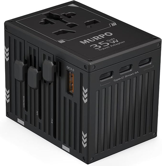Travel Adapters, International Power Travel Plug Adapter, 3 USB-C & 1 USB-A Fast Charging Travel Charger, All in One Worldwide Travel Plug Adapter, (Black-35W)