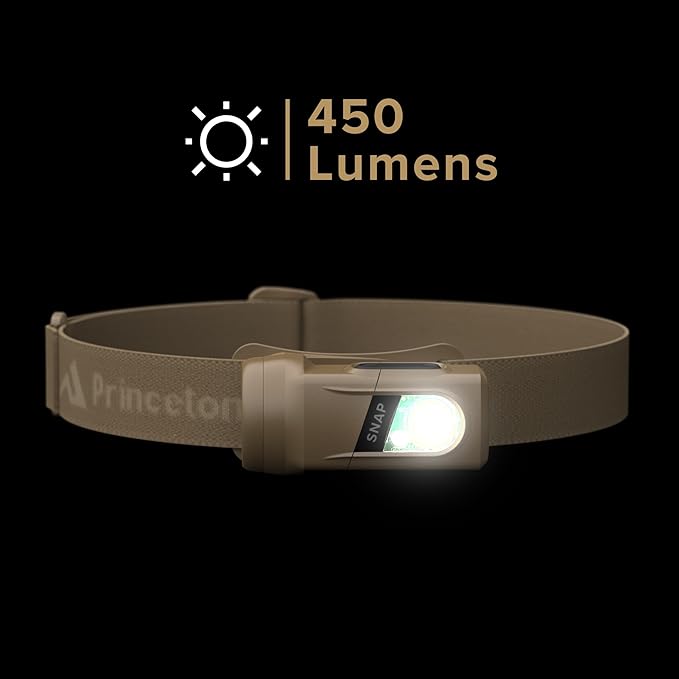 Princeton Tec SNAP 450 RW Solo - Modular 3-in-1 Light, 450 Lumens, Red & White LEDs, Headlamp, Lantern, Magnetic Base, IPX4 Water Resistant, Tactical Utility Light, Tan