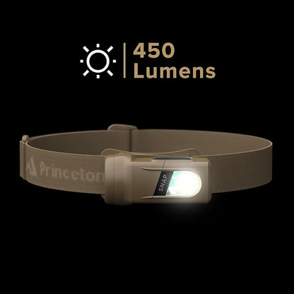 Princeton Tec SNAP 450 RW Solo - Modular 3-in-1 Light, 450 Lumens, Red & White LEDs, Headlamp, Lantern, Magnetic Base, IPX4 Water Resistant, Tactical Utility Light, Tan