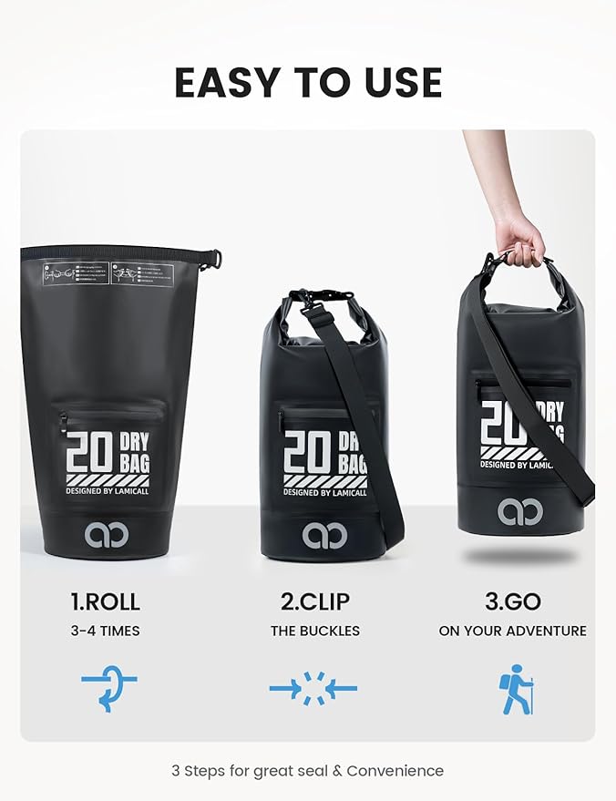 Lamicall Dry Bag Waterproof Backpack - [Durable & Floating] 5L/10L/20L/30L/40L Large Water Proof Bag with Waterproof Phone Case for Kayaking, River Rafting, Lake, Float Trip, Tubing Essentials
