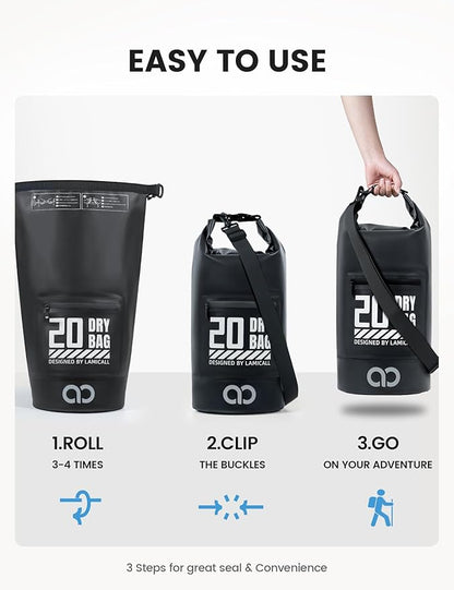 Lamicall Dry Bag Waterproof Backpack - [Durable & Floating] 5L/10L/20L/30L/40L Large Water Proof Bag with Waterproof Phone Case for Kayaking, River Rafting, Lake, Float Trip, Tubing Essentials
